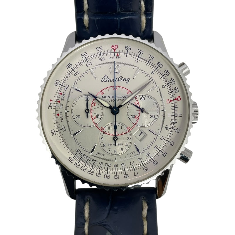 ブライトリング BREITLING ナビタイマー モンブリラン 38mm A41330 シルバー SS/革ベルト 自動巻き メンズ 腕時計