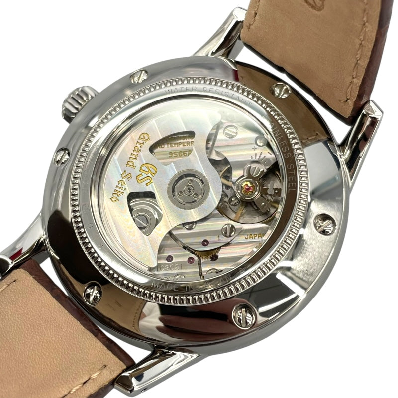 グランドセイコー Grand Seiko エレガンスコレクション GMT SBGM221 アイボリー SS/レザーストラップ 自動巻き メンズ 腕時計