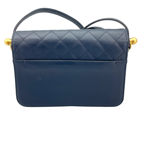シャネル CHANEL ココマークショルダー ネイビー GD×SV金具 ラム レディース ショルダーバッグ