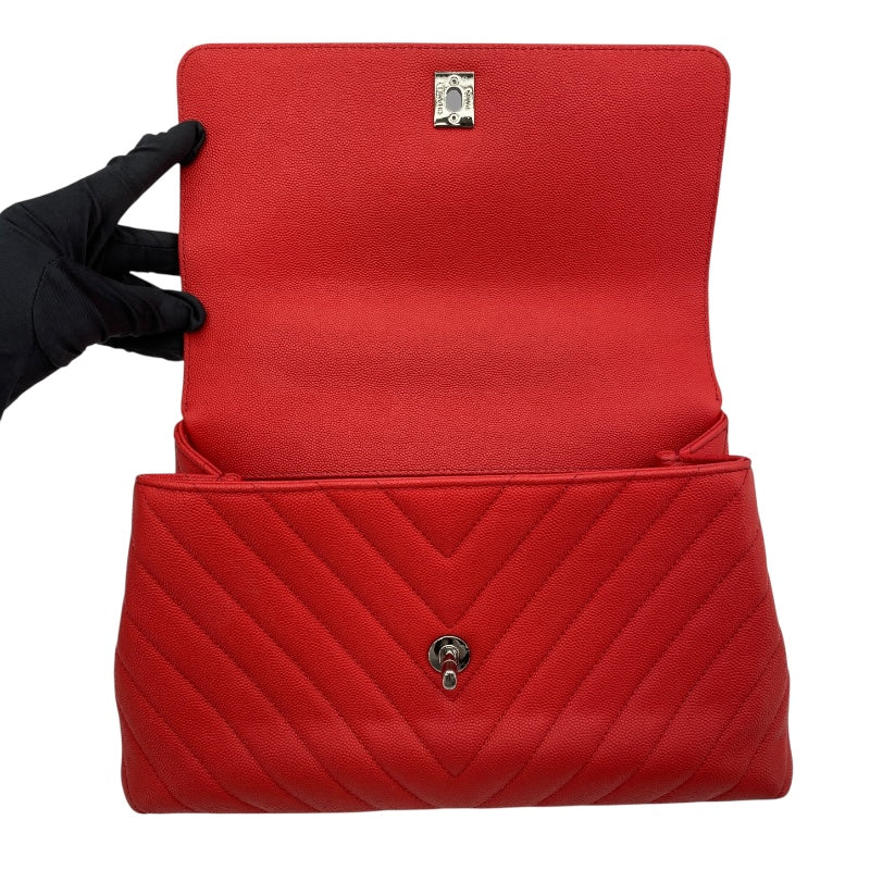 シャネル CHANEL ココハンドル29 Vステッチ A92991 28番台 レッド シルバー金具 キャビアスキン レディース ショルダーバッグ