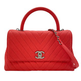 シャネル CHANEL ココハンドル29 Vステッチ A92991 28番台 レッド シルバー金具 キャビアスキン レディース ショルダーバッグ