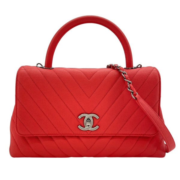 シャネル CHANEL ココハンドル29 Vステッチ A92991 28番台 レッド シルバー金具 キャビアスキン レディース ショルダーバッグ