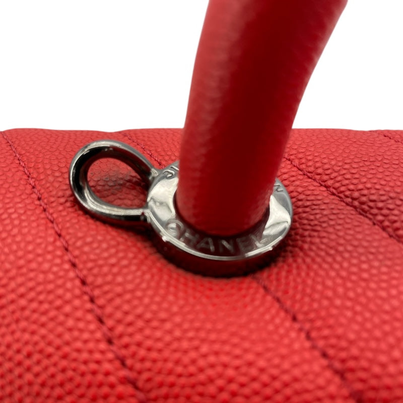 シャネル CHANEL ココハンドル29 Vステッチ A92991 28番台 レッド シルバー金具 キャビアスキン レディース ショルダーバッグ