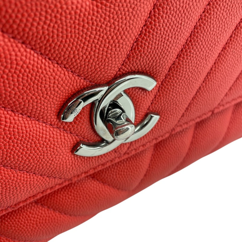 シャネル CHANEL ココハンドル29 Vステッチ A92991 28番台 レッド シルバー金具 キャビアスキン レディース ショルダーバッグ