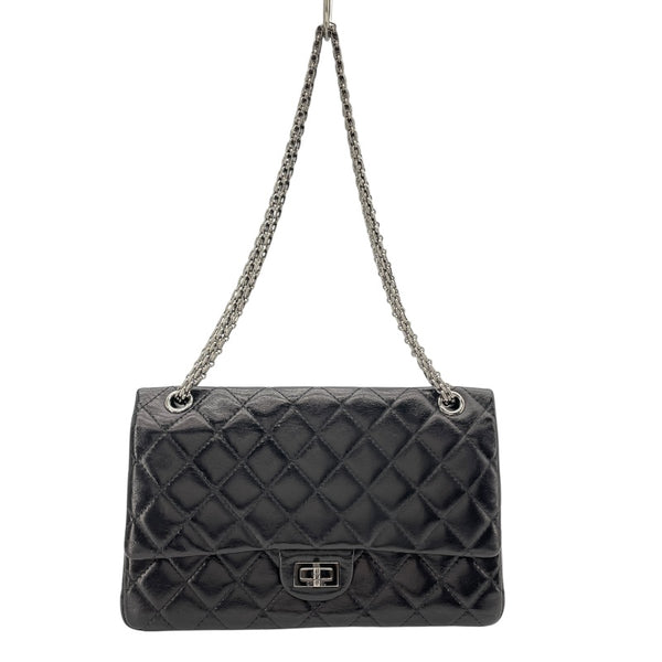 シャネル CHANEL 2.55ラージフラップバッグ A37587 13番台 ブラック シルバー金具 ラムスキン レディース ショルダーバッグ