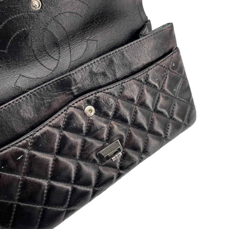 シャネル CHANEL 2.55ラージフラップバッグ A37587 13番台 ブラック シルバー金具 ラムスキン レディース ショルダーバッグ
