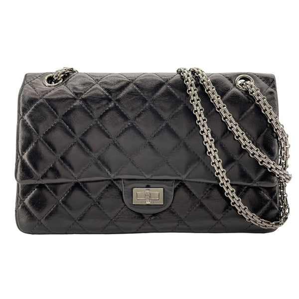 シャネル CHANEL 2.55ラージフラップバッグ A37587 13番台 ブラック シルバー金具 ラムスキン レディース ショルダーバッグ