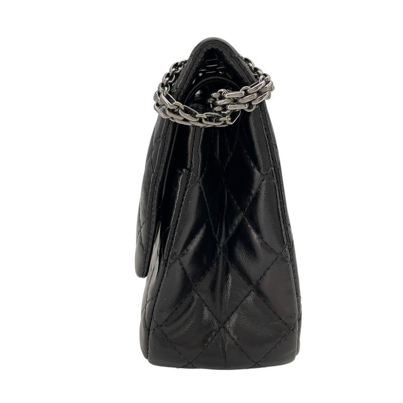 シャネル CHANEL 2.55ラージフラップバッグ A37587 13番台 ブラック シルバー金具 ラムスキン レディース ショルダーバッグ