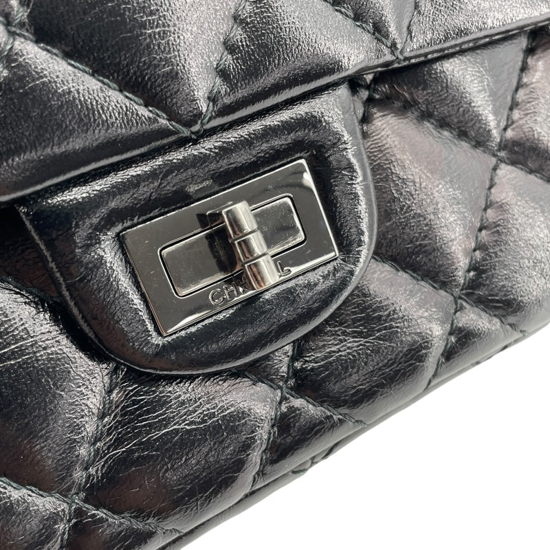 シャネル CHANEL 2.55ラージフラップバッグ A37587 13番台 ブラック シルバー金具 ラムスキン レディース ショルダーバッグ