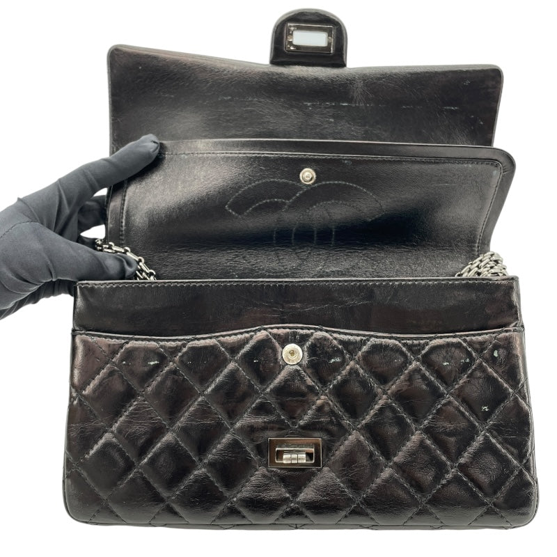 シャネル CHANEL 2.55ラージフラップバッグ A37587 13番台 ブラック シルバー金具 ラムスキン レディース ショルダーバッグ