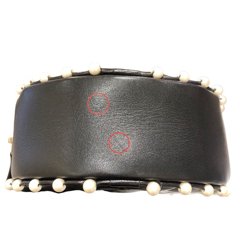 シャネル CHANEL ミニラウンドチェーン ブラック/ゴールド金具 ラム･フェイクパール レディース ショルダーバッグ