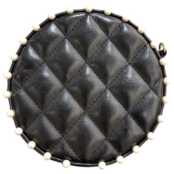 シャネル CHANEL ミニラウンドチェーン ブラック/ゴールド金具 ラム･フェイクパール レディース ショルダーバッグ