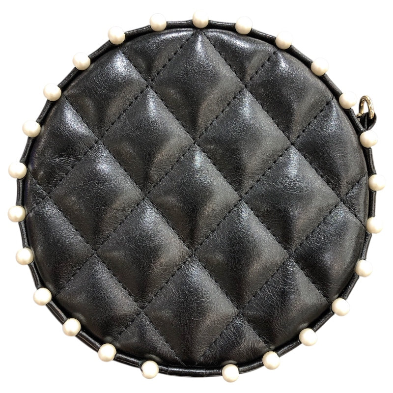 シャネル CHANEL ミニラウンドチェーン ブラック/ゴールド金具 ラム･フェイクパール レディース ショルダーバッグ