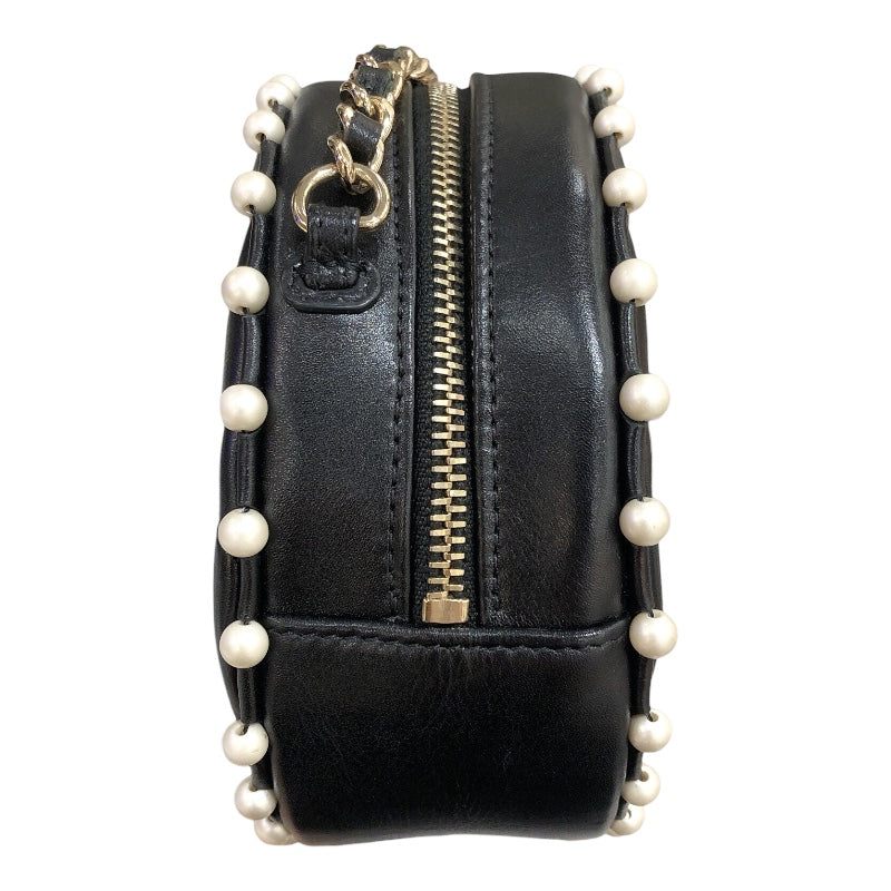 シャネル CHANEL ミニラウンドチェーン ブラック/ゴールド金具 ラム･フェイクパール レディース ショルダーバッグ