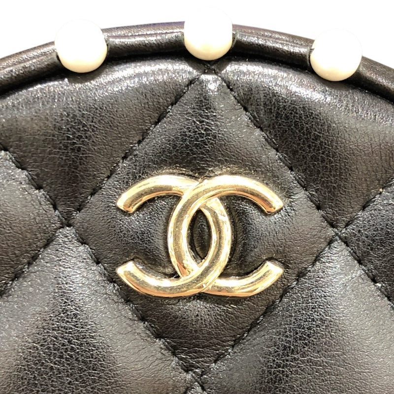 シャネル CHANEL ミニラウンドチェーン ブラック/ゴールド金具 ラム･フェイクパール レディース ショルダーバッグ