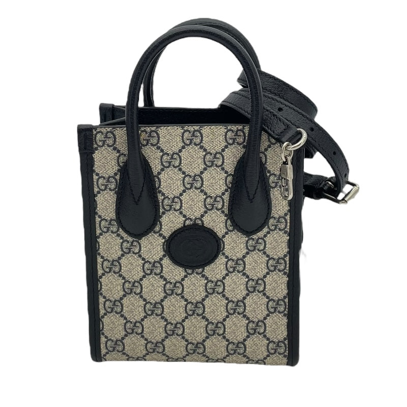 グッチ GUCCI インターロッキングG ミニトート 671623 ネイビー GGスプリーム レディース ショルダーバッグ