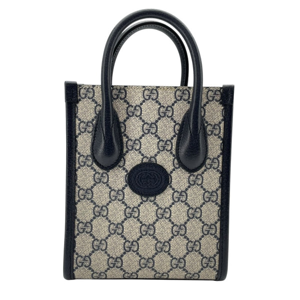 グッチ GUCCI インターロッキングG ミニトート 671623 ネイビー GGスプリーム レディース ショルダーバッグ