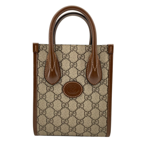 グッチ GUCCI インターロッキングG ミニトート 611623 ブラウン GGスプリーム レディース ショルダーバッグ