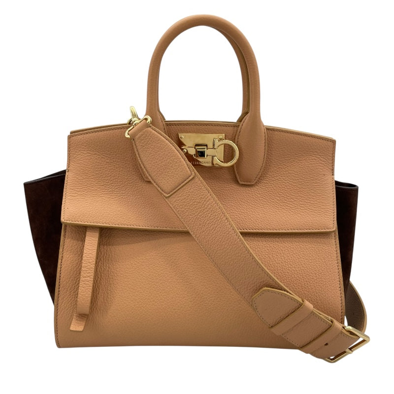 サルヴァトーレ・フェラガモ Salvatore Ferragamo スタジオ2WAYバッグ ベージュ×ブラウン レザー レディース ショルダーバッグ