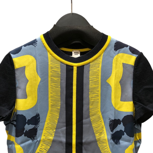エルメス HERMES シルク切替半袖ニットシャツ カシミヤ レディース 半袖Ｔシャツ
