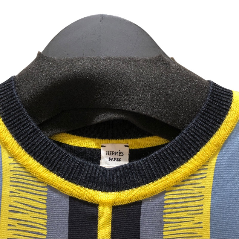 エルメス HERMES シルク切替半袖ニットシャツ カシミヤ レディース 半袖Ｔシャツ