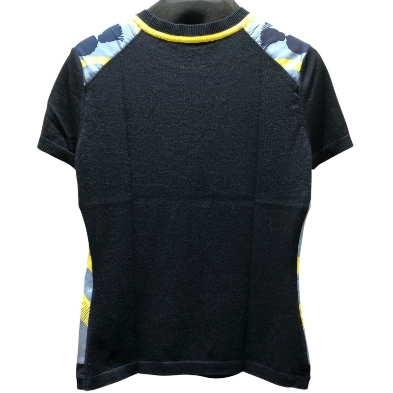 エルメス HERMES シルク切替半袖ニットシャツ カシミヤ レディース 半袖Ｔシャツ