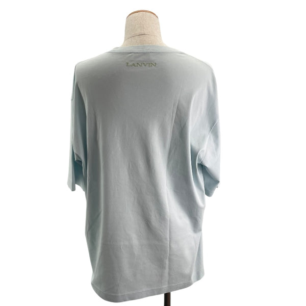 ランバン LANVIN デザイン刺繡Tシャツ ブルー コットン メンズ 半袖Ｔシャツ