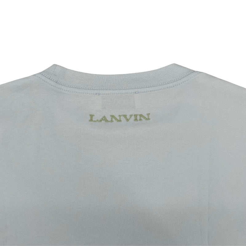 ランバン LANVIN デザイン刺繡Tシャツ ブルー コットン メンズ 半袖Ｔシャツ