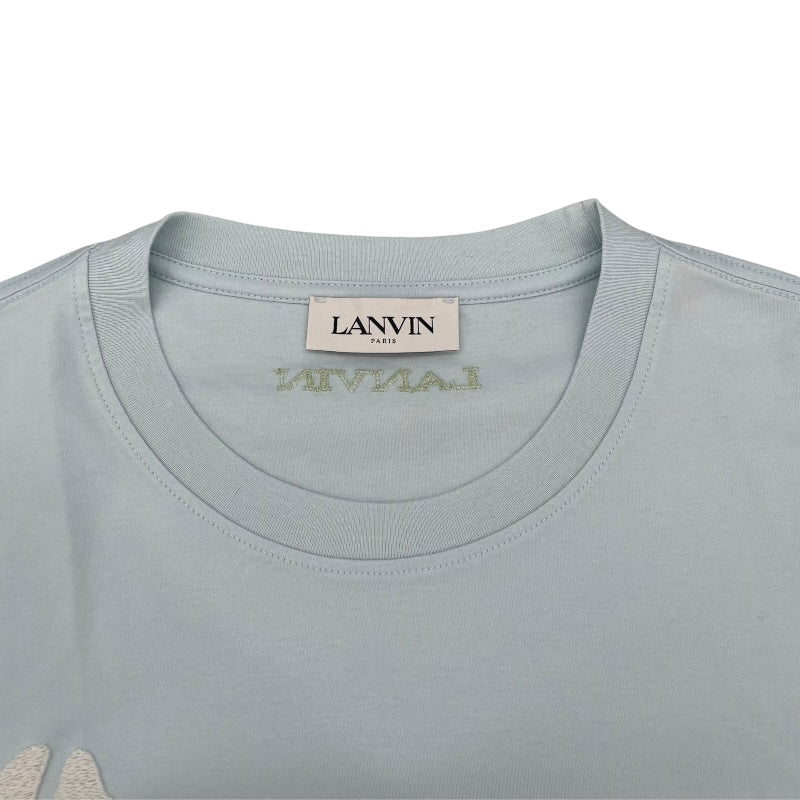 ランバン LANVIN デザイン刺繡Tシャツ ブルー コットン メンズ 半袖Ｔシャツ