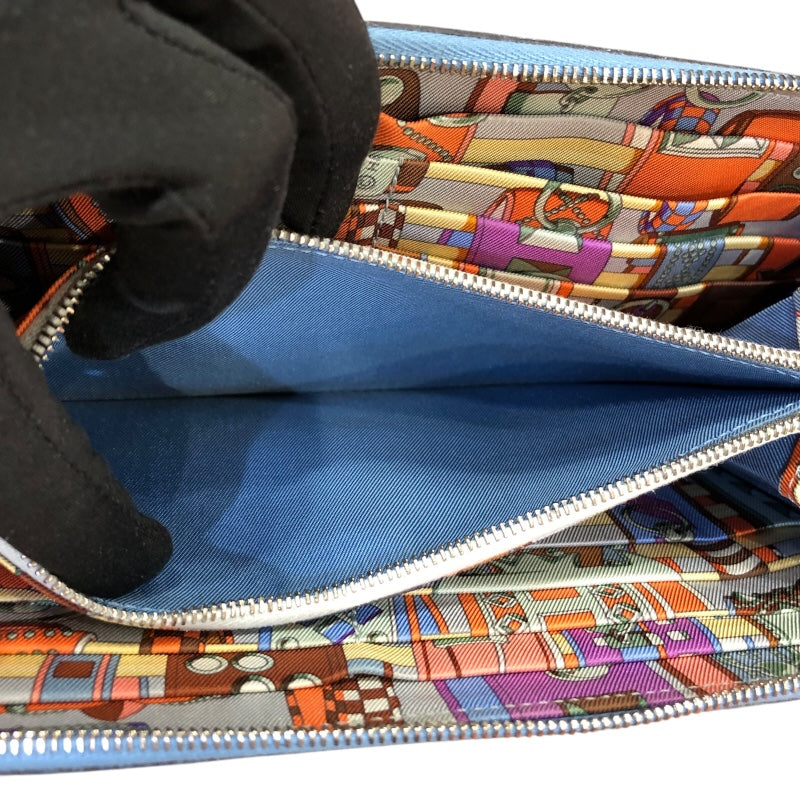 エルメス HERMES アザップロングシルクイン T刻 ブルーパラダイス エプソン レディース 長財布