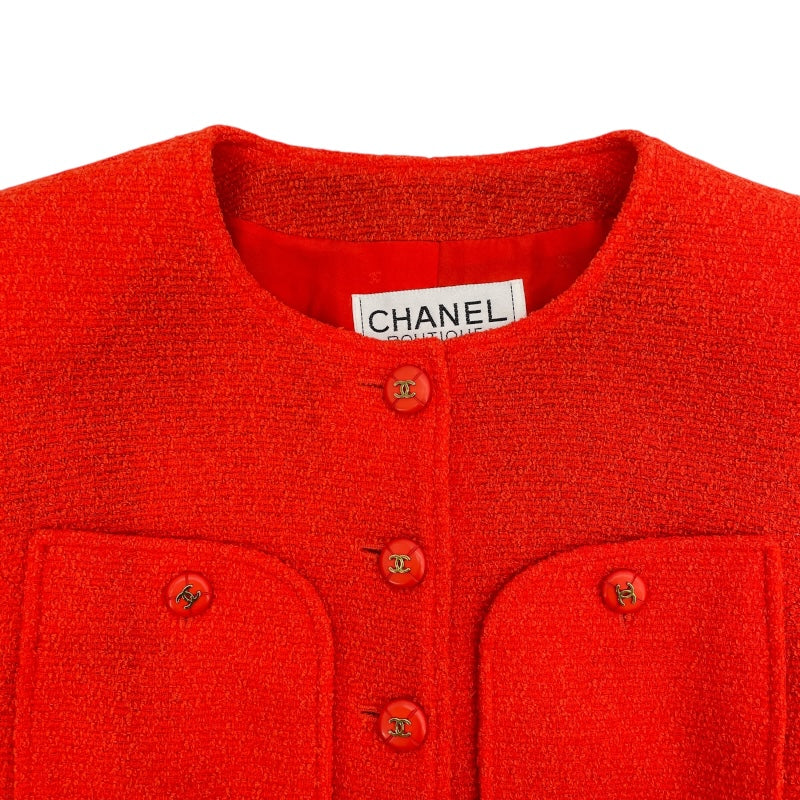 シャネル CHANEL ココマークノーカラージャケット P04542 オレンジ ツイード レディース テーラードジャケット