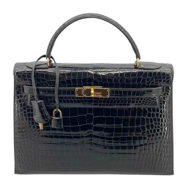 エルメス HERMES ケリー32 外縫い 〇P刻 ブラック GD金具 ポロサス レディース ショルダーバッグ