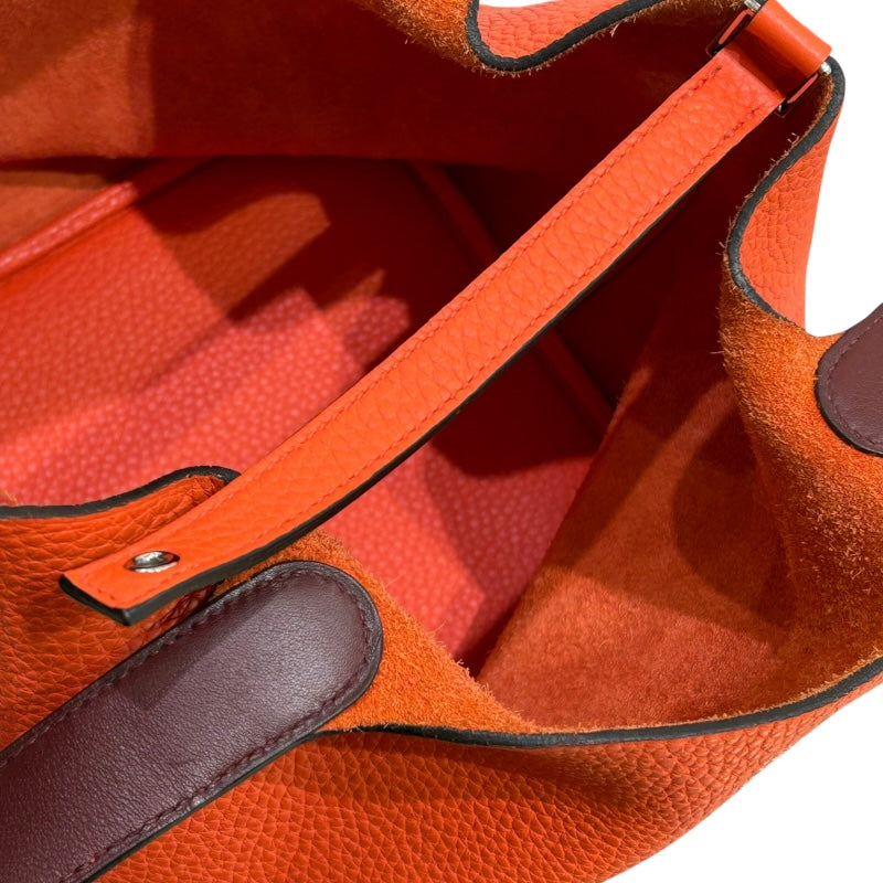 エルメス HERMES ピコタンロックMM エクラ A刻 オレンジポピー/ボルドー シルバー金具 トリヨン/スイフト レディース ハンドバッグ