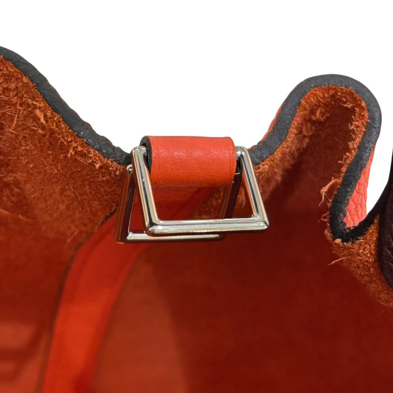 エルメス HERMES ピコタンロックMM エクラ A刻 オレンジポピー/ボルドー シルバー金具 トリヨン/スイフト レディース ハンドバッグ
