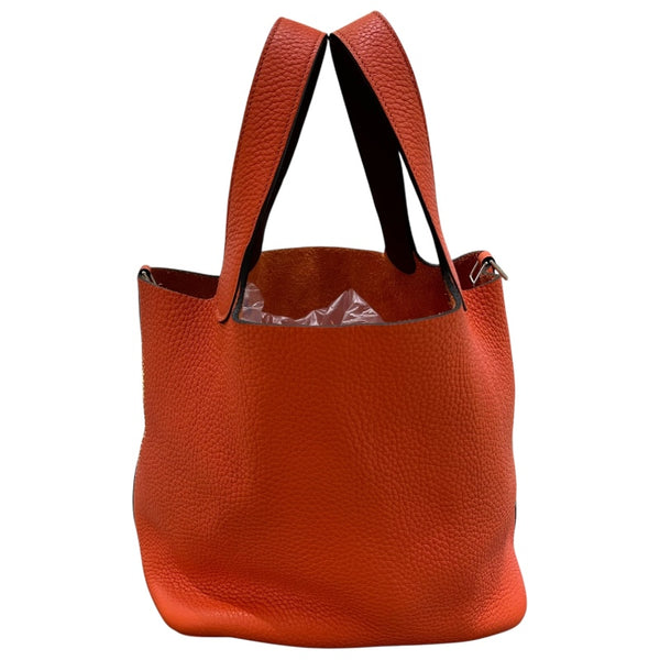 エルメス HERMES ピコタンロックMM エクラ A刻 オレンジポピー/ボルドー シルバー金具 トリヨン/スイフト レディース ハンドバッグ