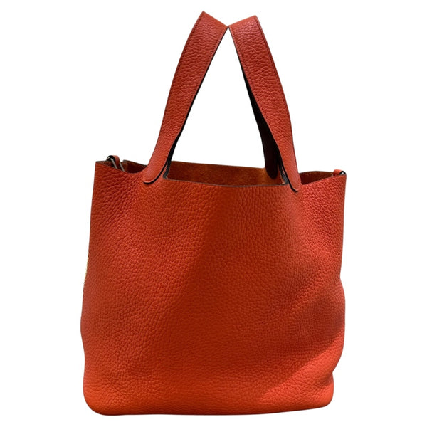 エルメス HERMES ピコタンロックMM エクラ A刻 オレンジポピー/ボルドー シルバー金具 トリヨン/スイフト レディース ハンドバッグ