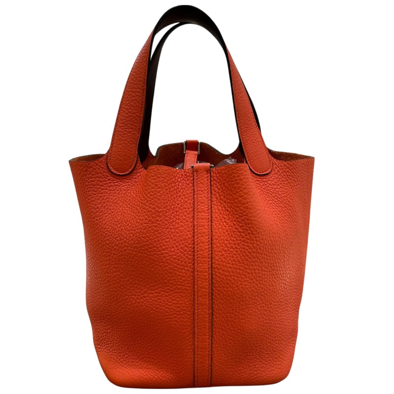 エルメス HERMES ピコタンロックMM エクラ A刻 オレンジポピー/ボルドー シルバー金具 トリヨン/スイフト レディース ハンドバッグ