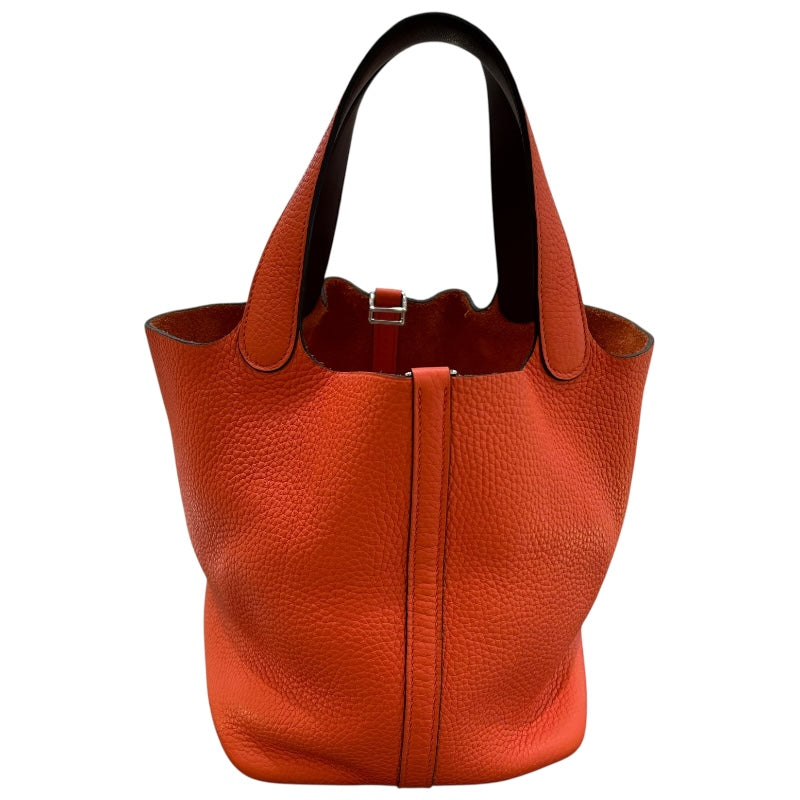 エルメス HERMES ピコタンロックMM エクラ A刻 オレンジポピー/ボルドー シルバー金具 トリヨン/スイフト レディース ハンドバッグ