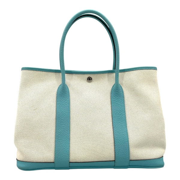 エルメス HERMES ガーデンパーティPM X刻 アイボリー/ブルー SV金具 トワル レディース トートバッグ