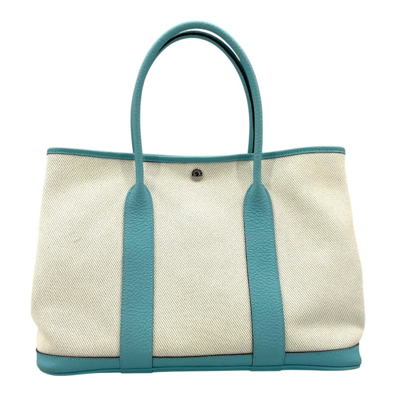 エルメス HERMES ガーデンパーティPM X刻 アイボリー/ブルー SV金具 トワル レディース トートバッグ