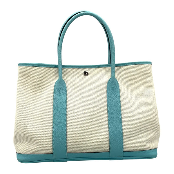 エルメス HERMES ガーデンパーティPM X刻 アイボリー/ブルー SV金具 トワル レディース トートバッグ
