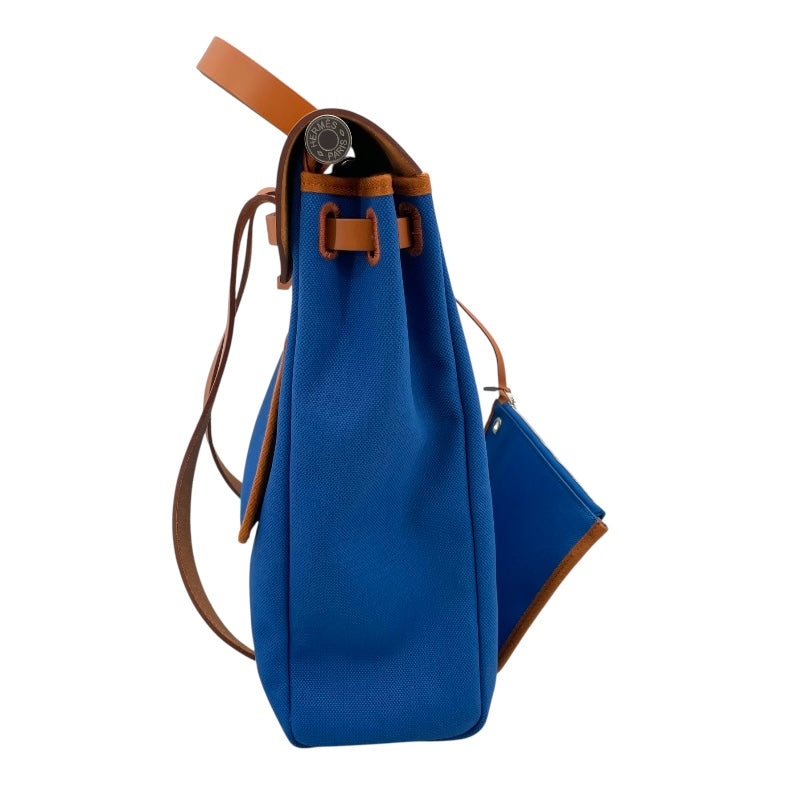 エルメス HERMES エールジップアドPM U刻 ブルー/ブラウン SV金具 トワル/レザー レディース リュック・デイパック