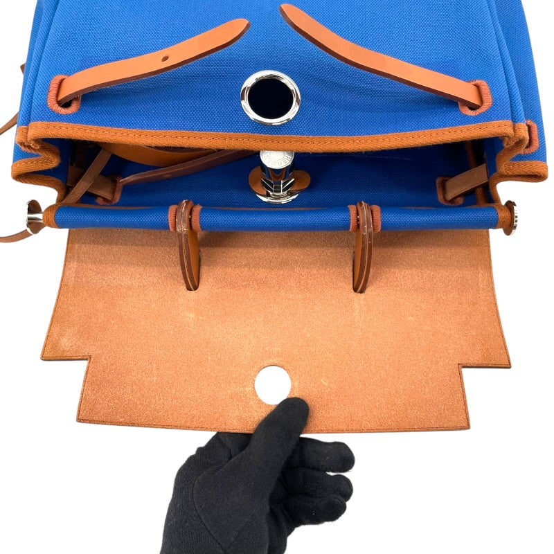 エルメス HERMES エールジップアドPM U刻 ブルー/ブラウン SV金具 トワル/レザー レディース リュック・デイパック