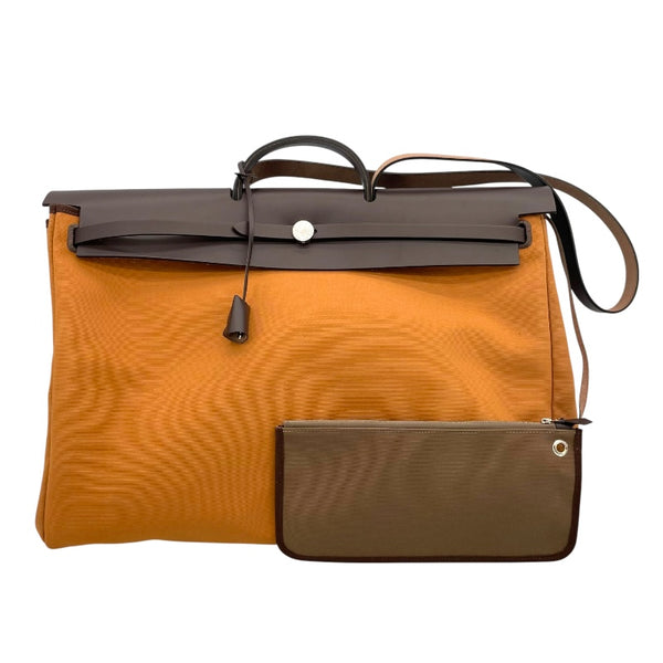 エルメス HERMES エールジップ50 U刻 ブラウン/ベージュ SV金具 トワル レディース ハンドバッグ