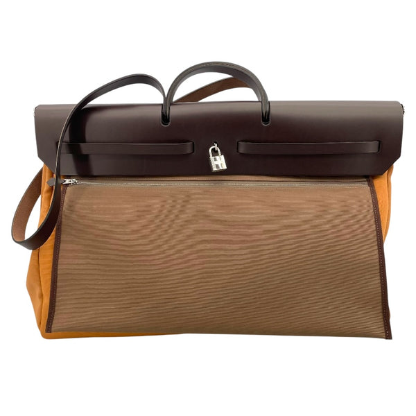 エルメス HERMES エールジップ50 U刻 ブラウン/ベージュ SV金具 トワル レディース ハンドバッグ
