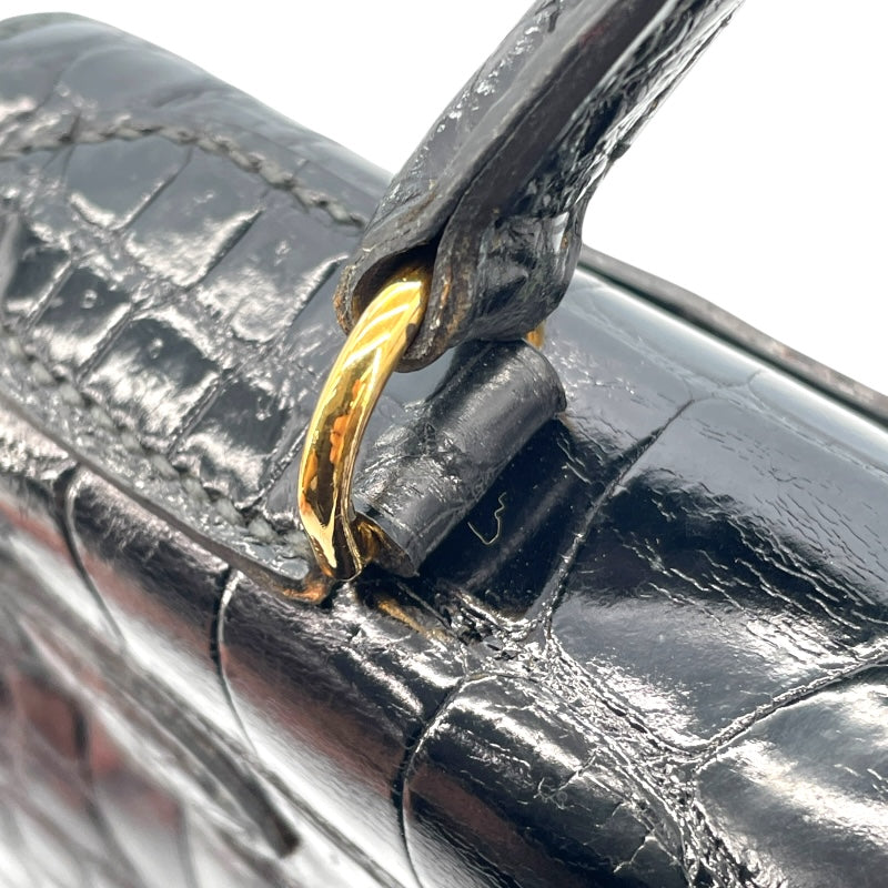 エルメス HERMES ケリー28 外縫い 〇K刻 ブラック GD金具 カイマンクロコ レディース ショルダーバッグ