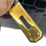 エルメス HERMES ケリー28 外縫い 〇K刻 ブラック GD金具 カイマンクロコ レディース ショルダーバッグ