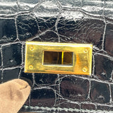 エルメス HERMES ケリー28 外縫い 〇K刻 ブラック GD金具 カイマンクロコ レディース ショルダーバッグ