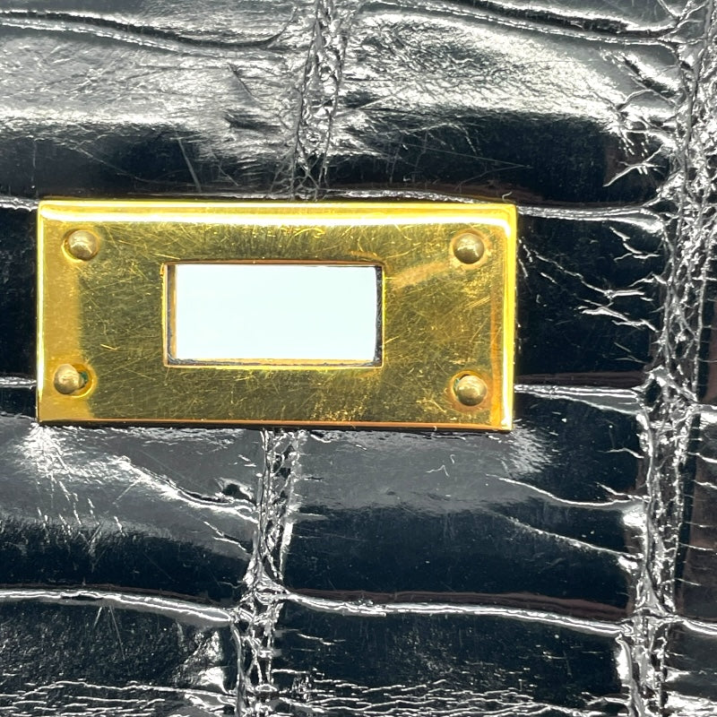 エルメス HERMES ケリー28 外縫い 〇K刻 ブラック GD金具 カイマンクロコ レディース ショルダーバッグ