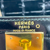 エルメス HERMES ケリー28 外縫い 〇K刻 ブラック GD金具 カイマンクロコ レディース ショルダーバッグ
